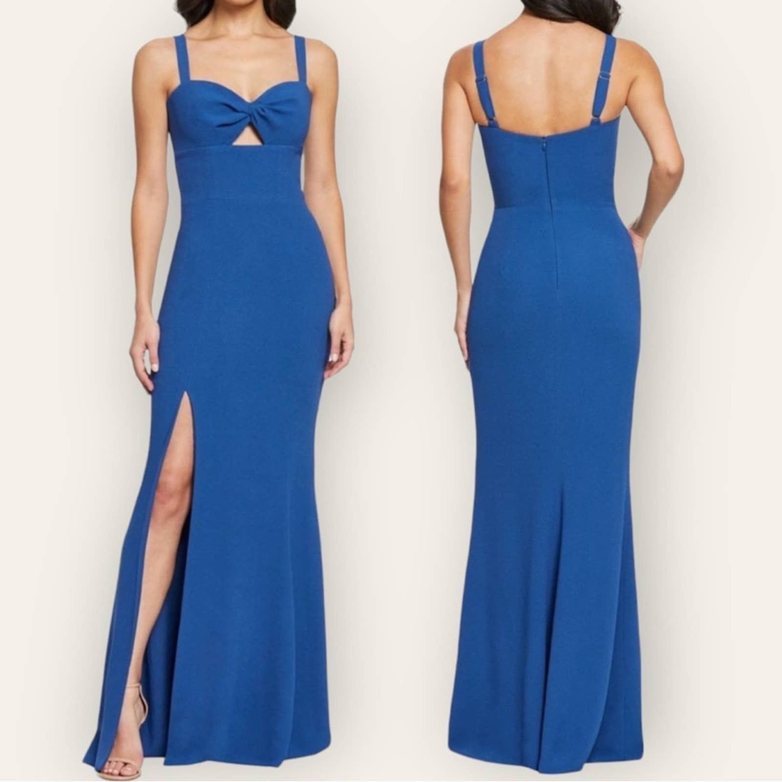 Dress The Population Brooke Twist Front Gown In Graphite Blue